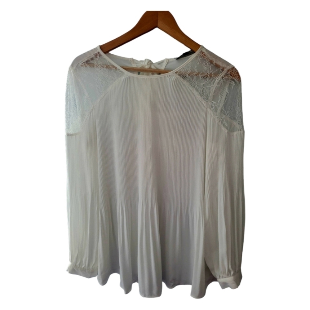 Adrianna Papell White Dressy Pinch Pleated Flowy Blouse Size Small New with Tags